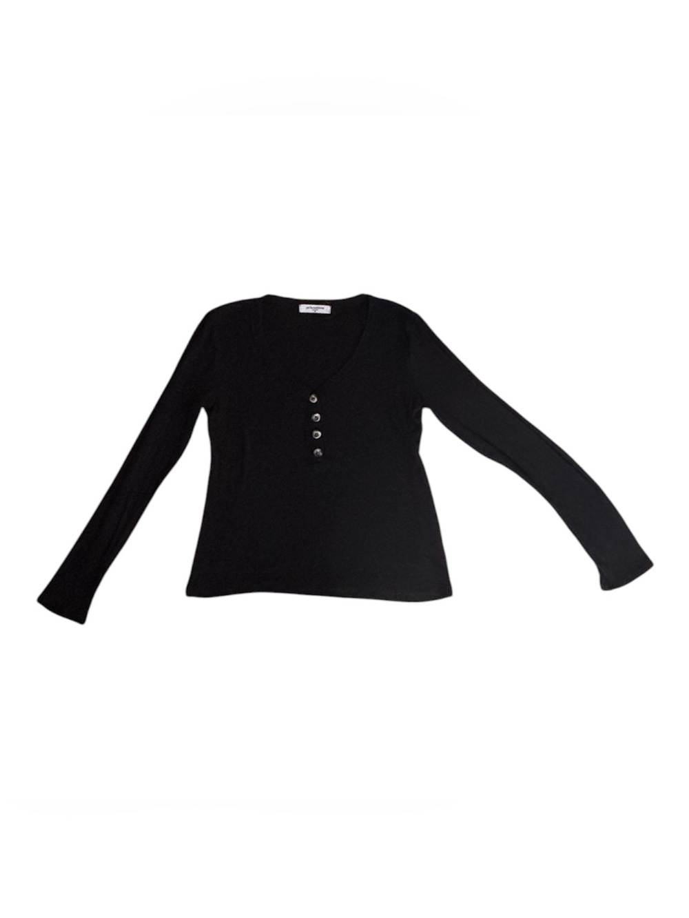 perfectwhitetee Black Ribbed V-Neck Evangeline Long Sleeve Top Size Medium - Picture 2 of 9